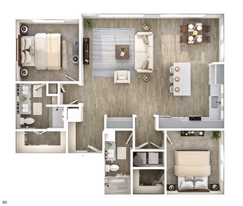 Floor plan for 2 beds, 2 baths, 1309 sqft